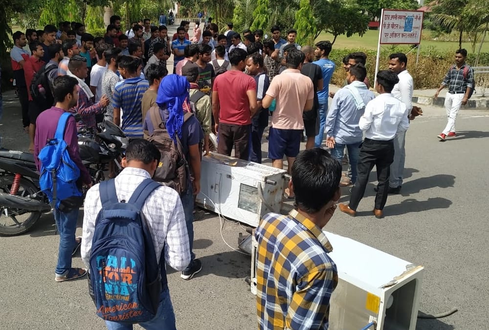 Students protest in BBAU in Lucknow.