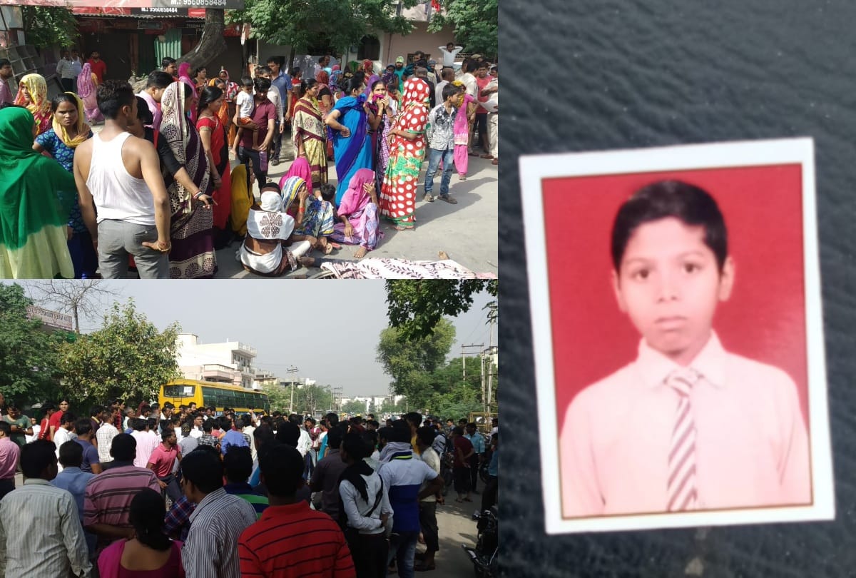 faridabad school bus hits teen on cycle died people jam nit chowk