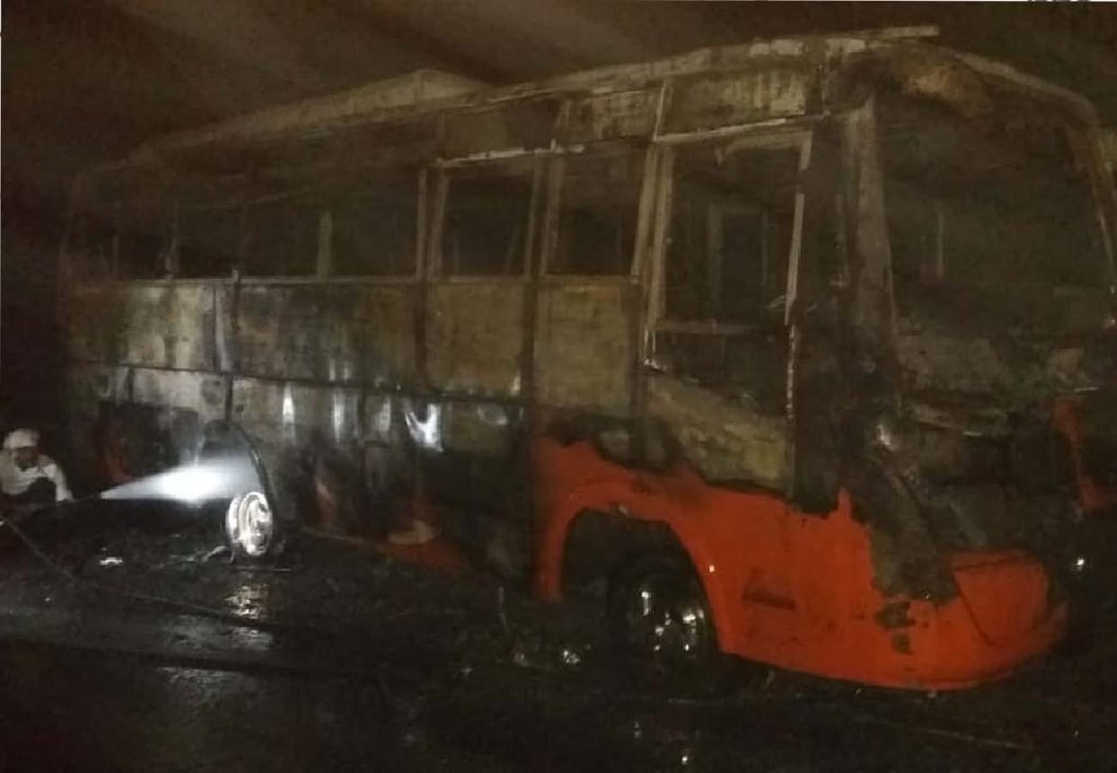 bus caught fire due to short circuit
