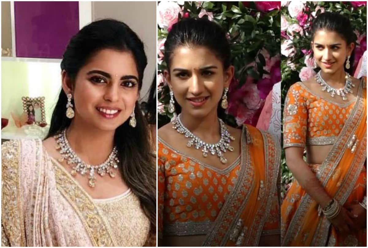 Rumours says Radhika Merchant wear Isha Ambani diamond necklace in Akash Ambani wedding