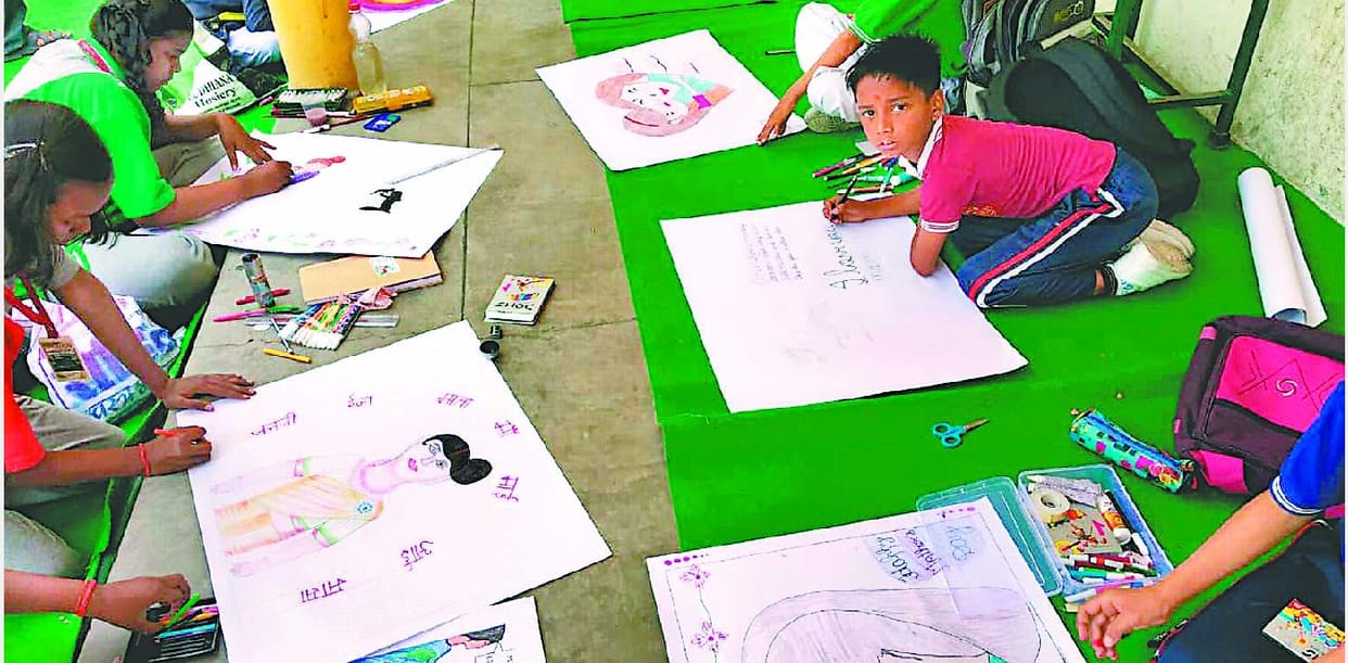 Children express the affection of Mother on poster