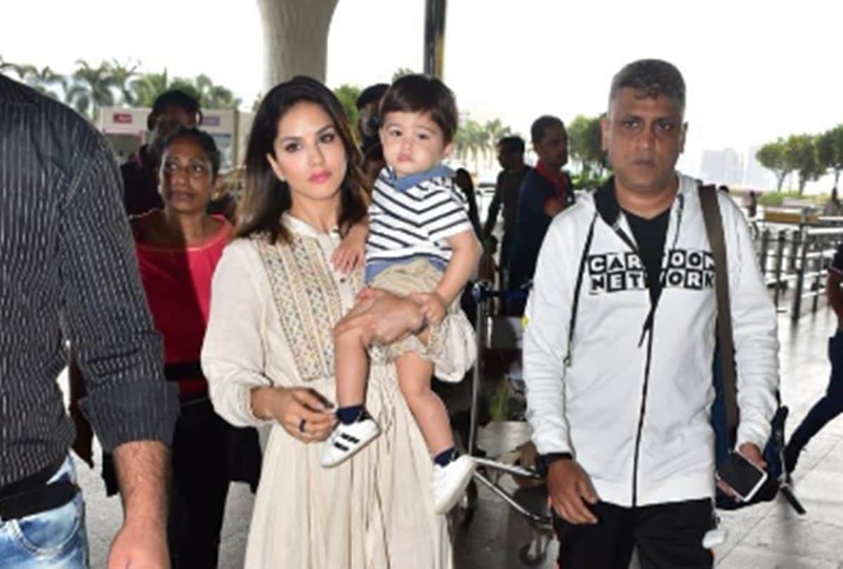 sunny leone with son Clicked pic at the Airport users says is he taimur