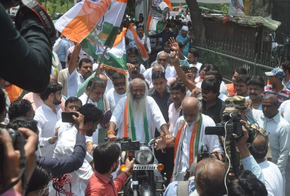 Lok Sabha Elections 2019 Bike rally for Congress candidate Pramod Krishnam in Lucknow.