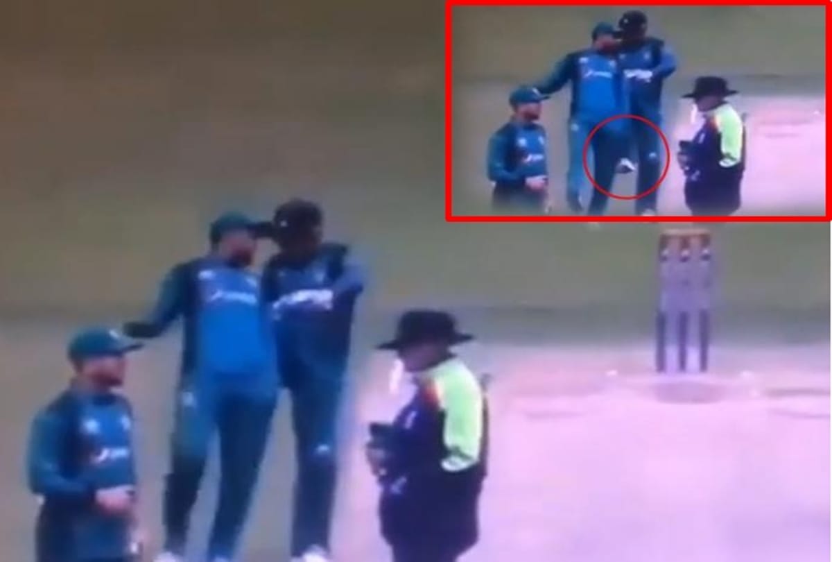 Pakistani Captain Sarfaraz Ahmed kicks babar azam in a practice match against Northamptonshire