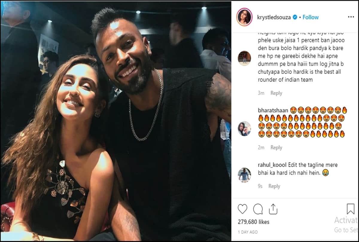 Krystle D'Souza Trolled For Posting Pic With Hardik Pandya and called him Mere Bhai