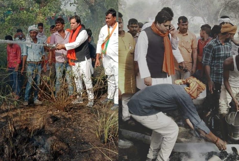 Lok Sabha Elections 2019 Varun Gandhi becomes fire fighter in Sultanpur.