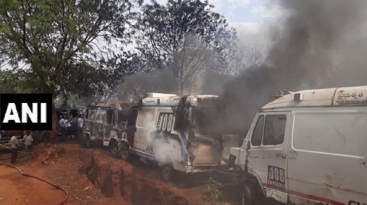Nearly 50 government ambulance vehicles burnt in GVK-EMRI Hyderabad parking lot fire