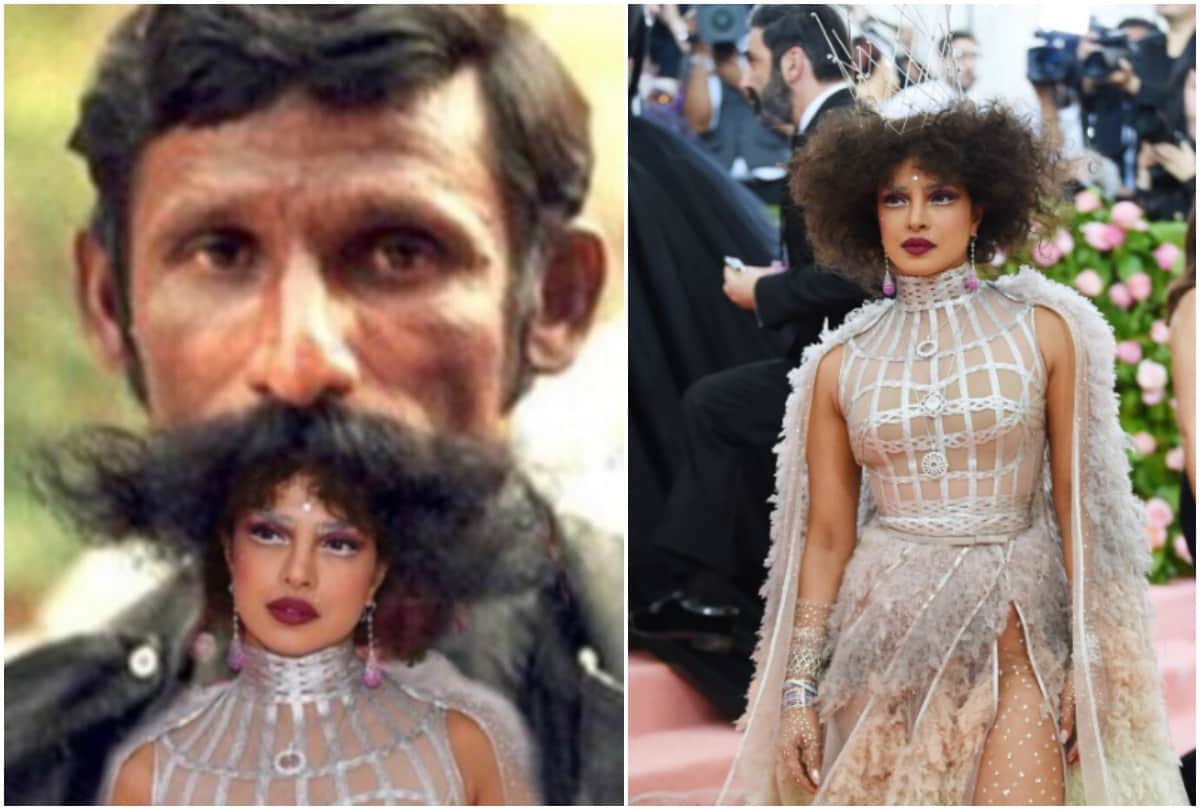 Met Gala 2019 Priyanka Chopra hairstyle compared with veerappan memes viral