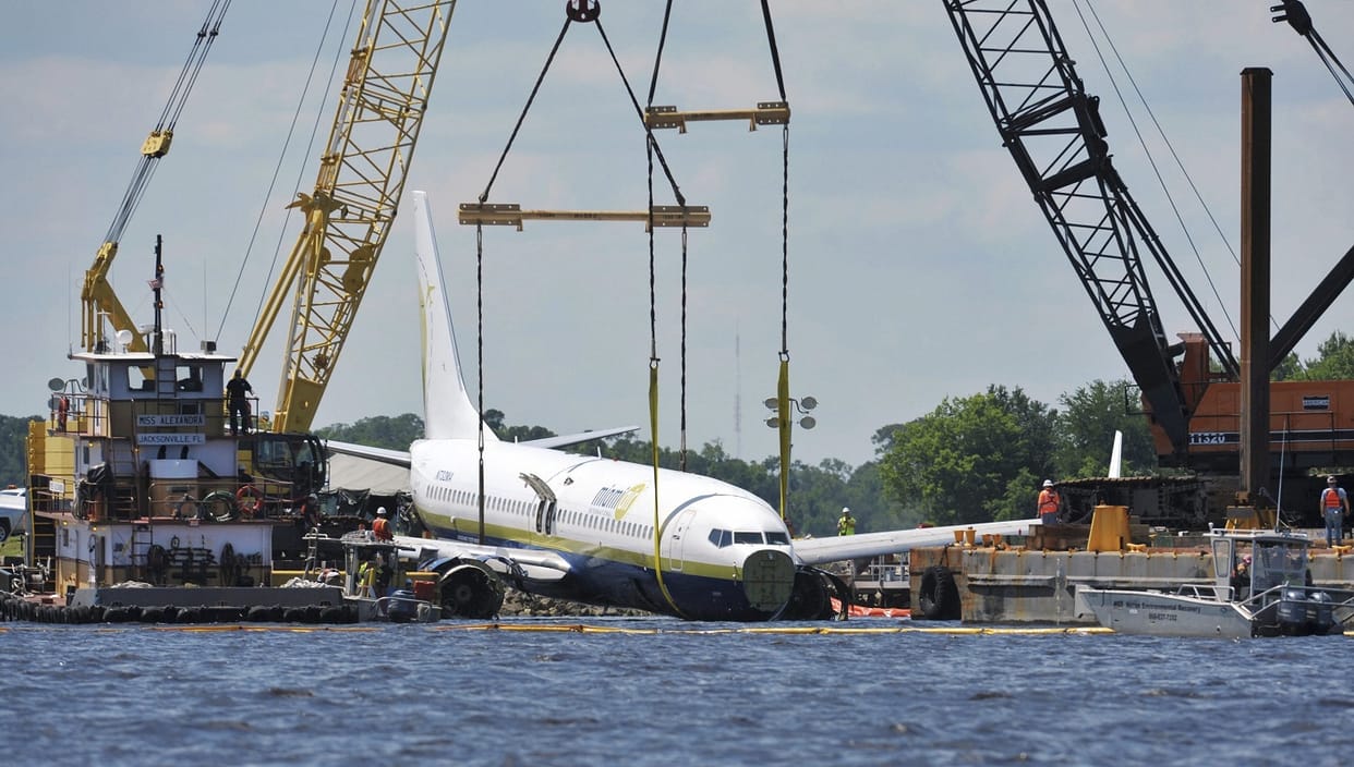 America: Boeing 737 aircraft pulled out of st john river florida, which slipped off runway