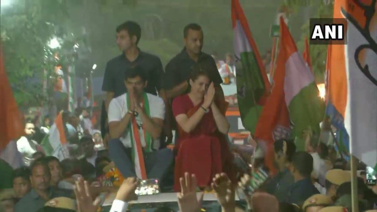 lok sabha elections 2019 Priyanka Gandhi and Vijender Singh hold a roadshow in Dakshinpuri