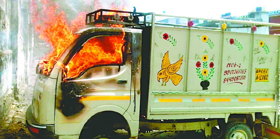 Fire in a small elephant standing in Ramnagar Depot