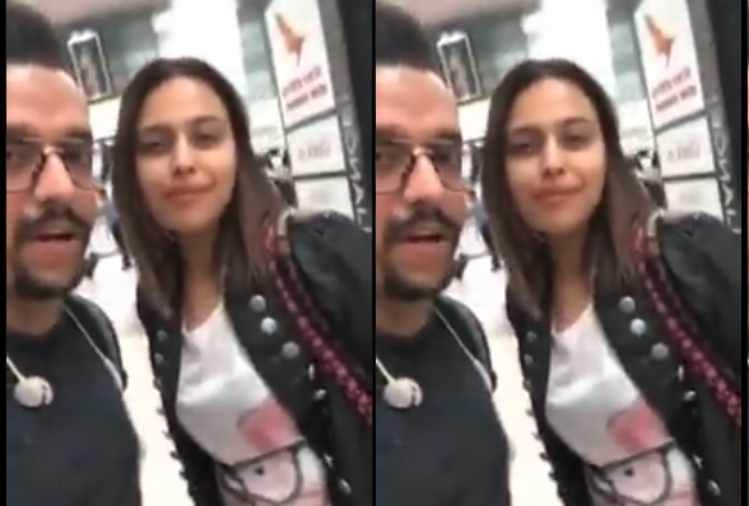 a  fan records video with Swara Bhasker and saying aayega toh Modi hi