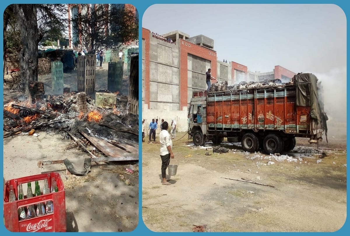 Blast in cylender at a shop in Aligarh due to this incedent truck caught fire