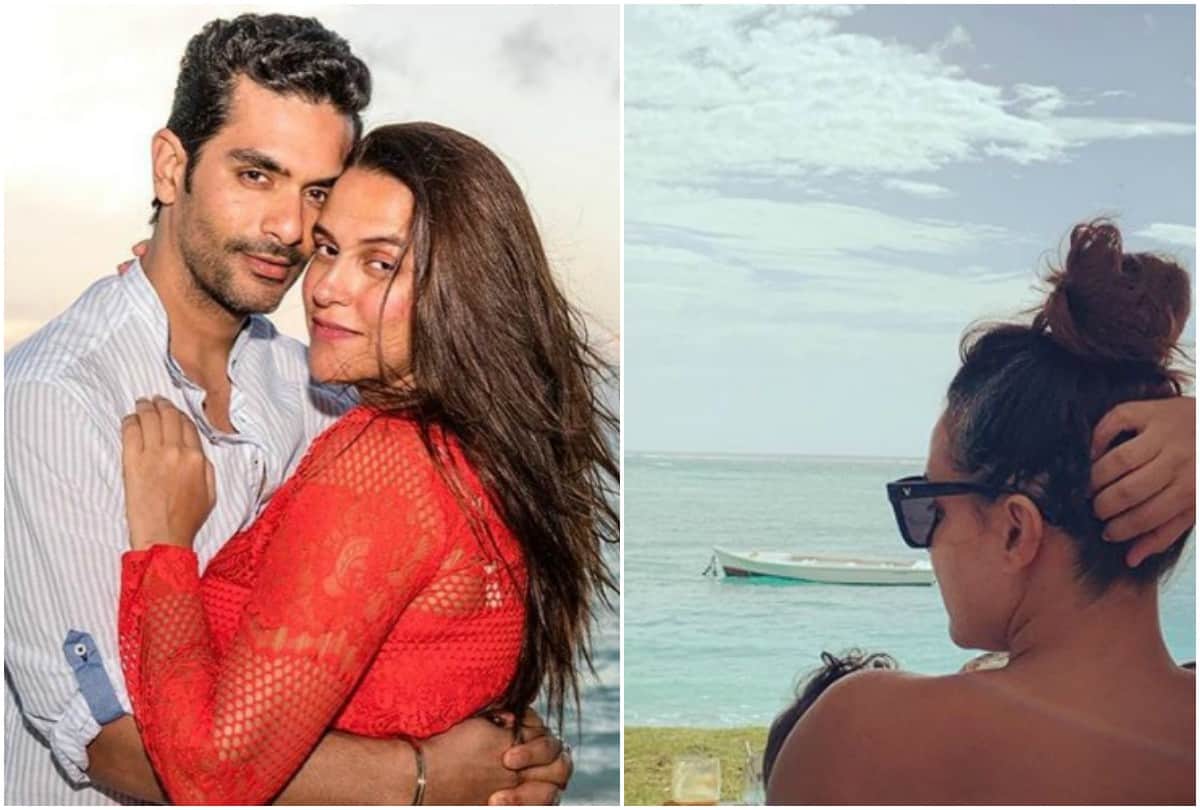 Neha Dhupia Angad Bedi celebrating first wedding anniversary in Mauritius shared romantic pictures