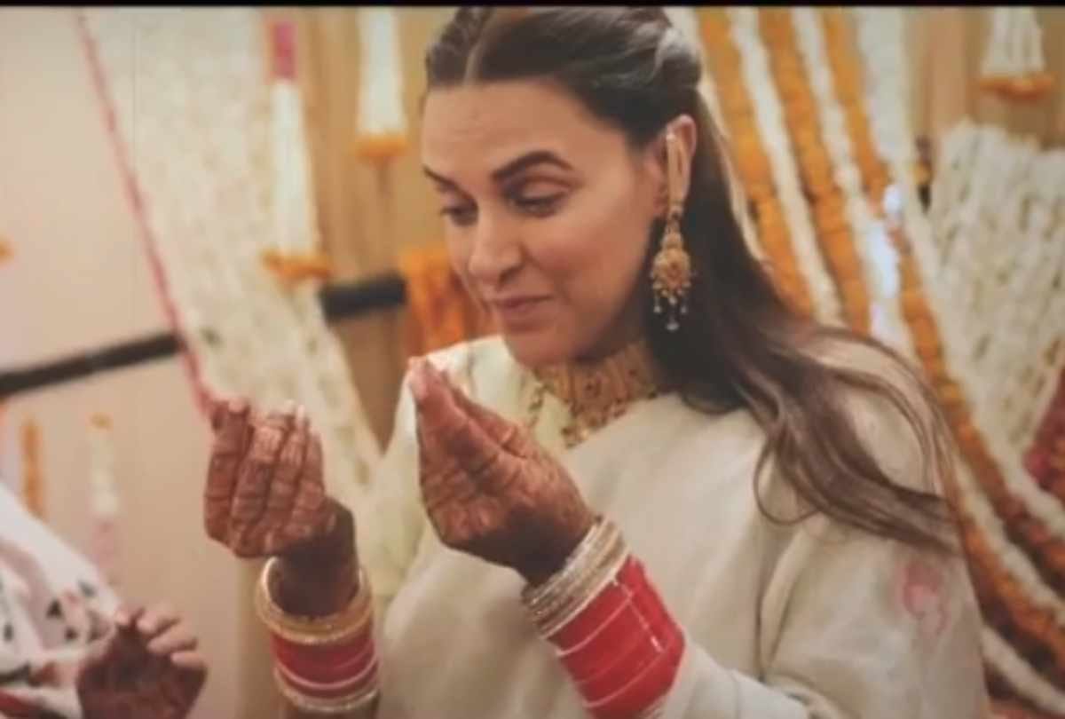 angad bedi and neha dhupia wedding anniversary look at inside photo