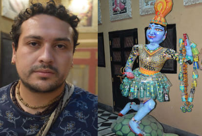 kolambiya devotee carries a statue of the Hindu goddess yamuna