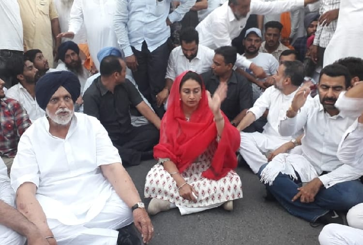 Lok sabha election 2019, Union Minister Harsimrat kaur badal sitting on dharna