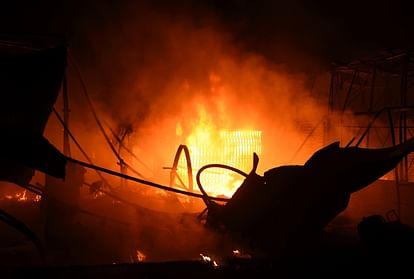 Fire breaks out in a light bulb manufacturing factory at Udyog Nagar in Peera Garhi area, Delhi