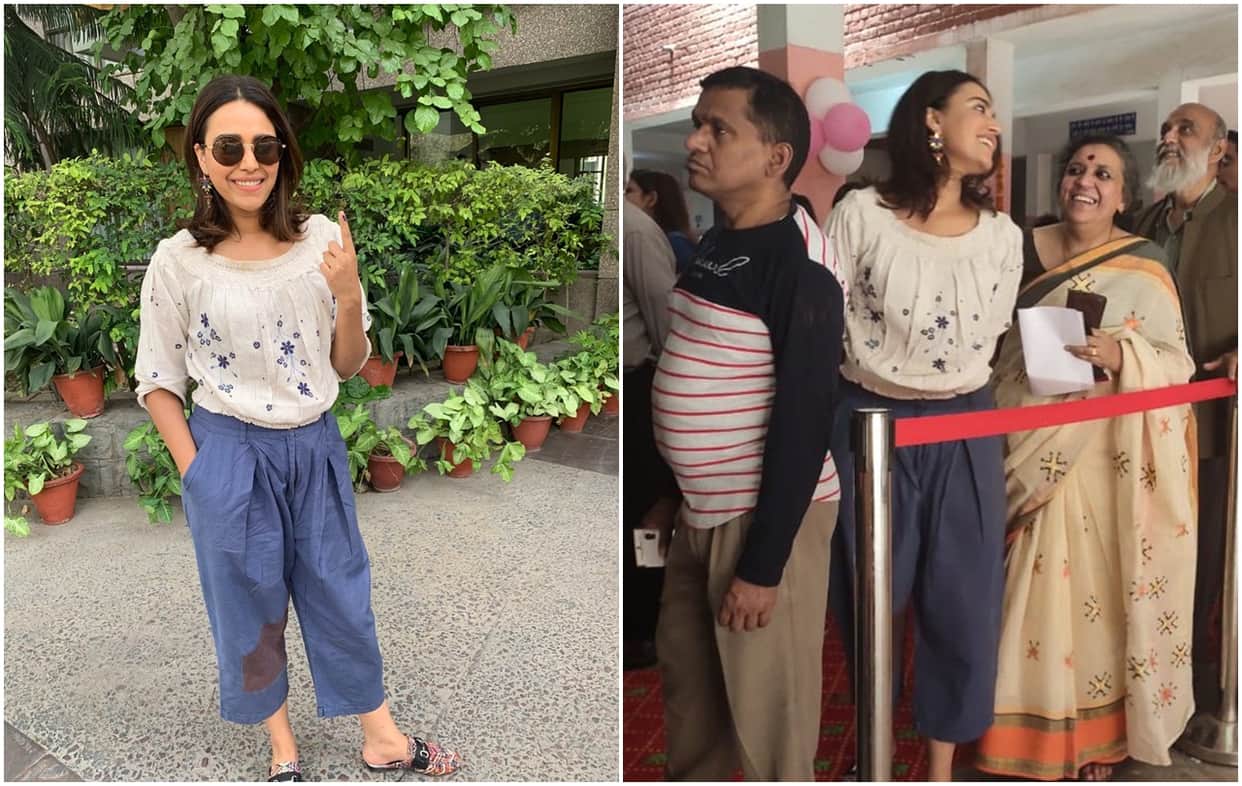 swara bhaskar cast her vote with father C Uday Bhaskar and mother