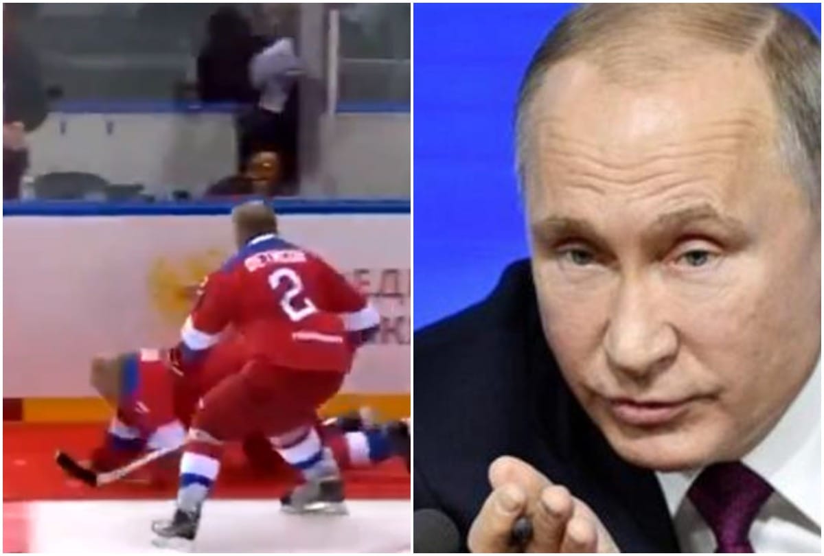 viral video russian president vladimir putin falls during ice hockey match
