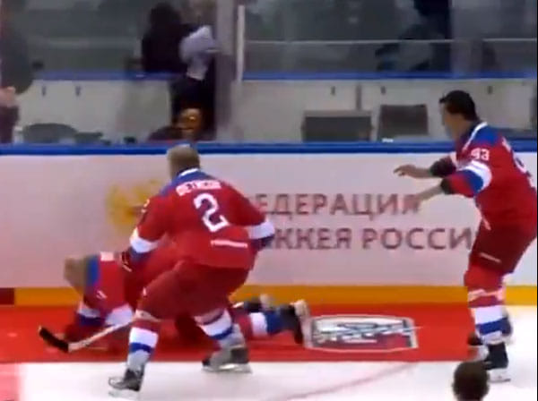 viral video russian president vladimir putin falls during ice hockey match