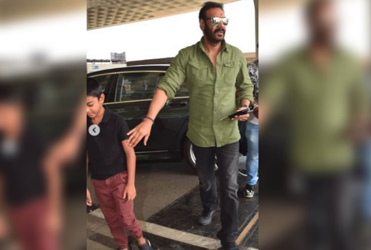 ajay devgn with son yug devgn at mumbai airport going to delhi