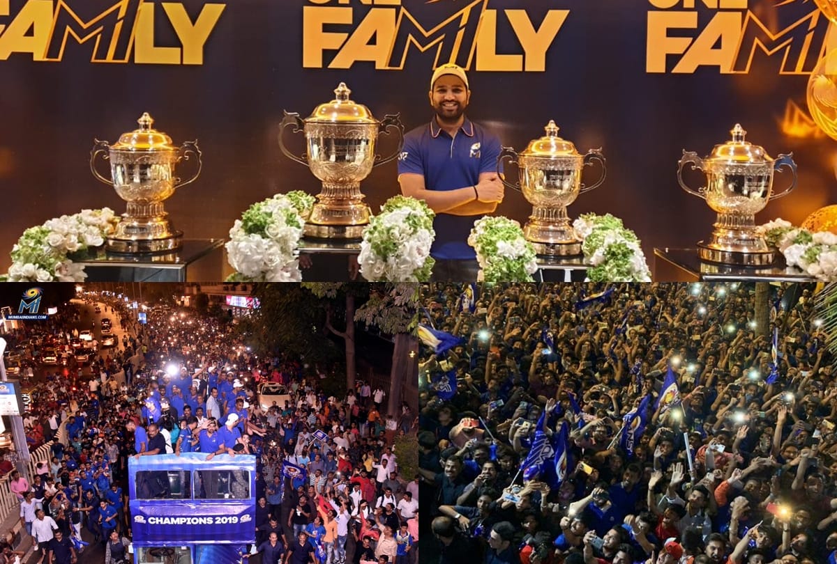 Mumbai Indians celebrated their historic fourth IPL win in an open bus on mumbai streets