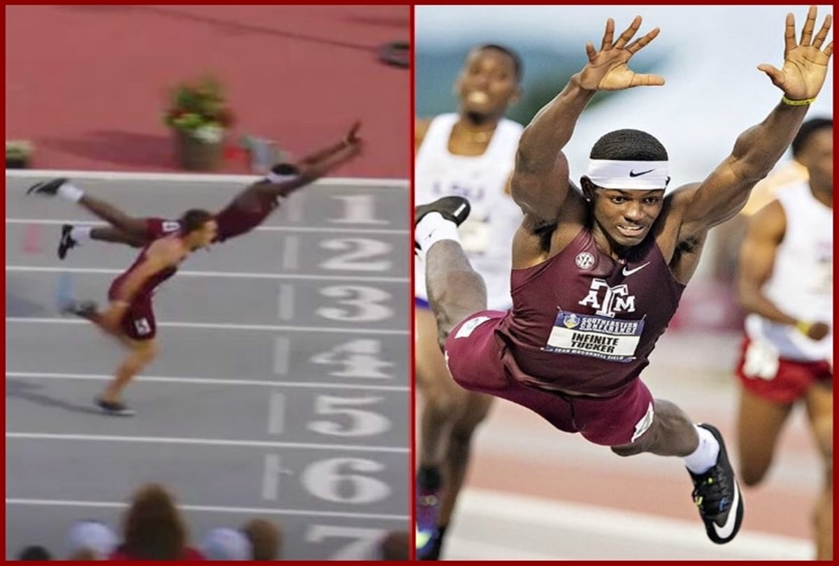Texas A&M runner goes full Superman as he dives across the finish line to win hurdle title