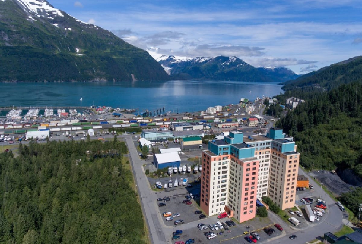 Begich Towers whittier Alaska a complete town in one 14 storey building