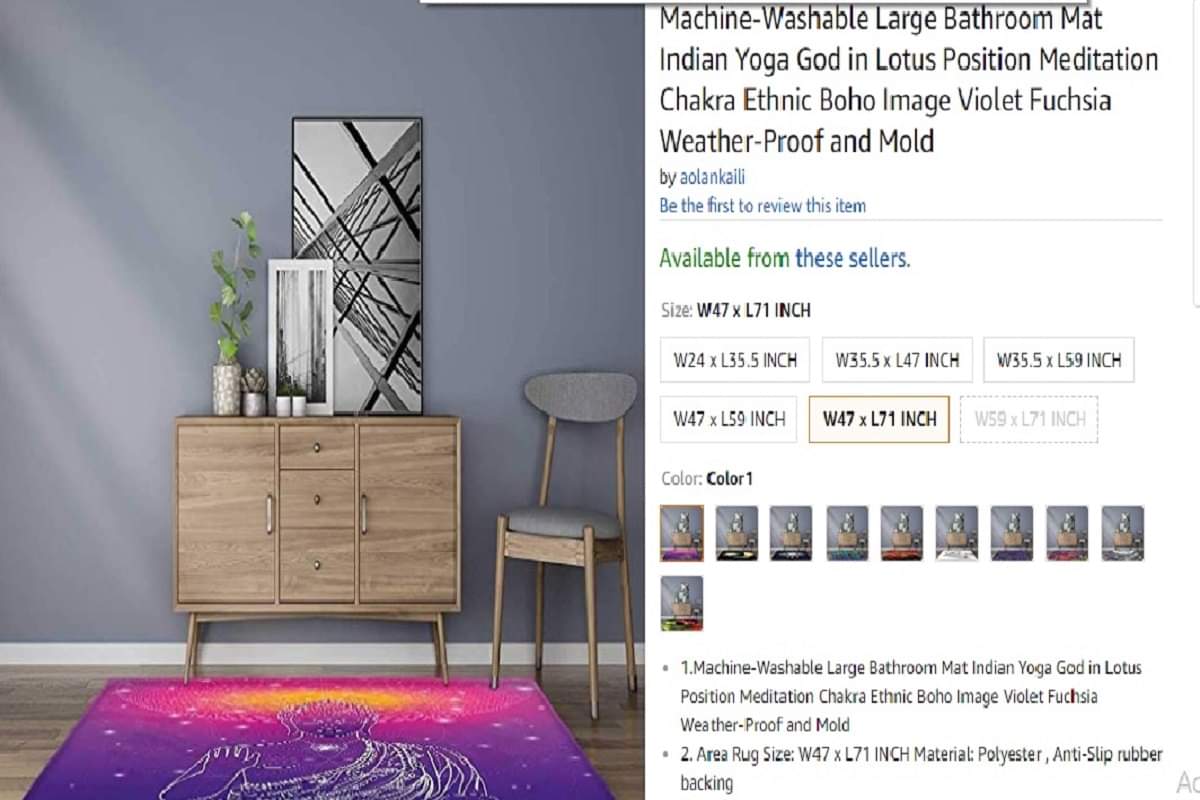 amazon is selling indian god toilet cover and doormat on its american website