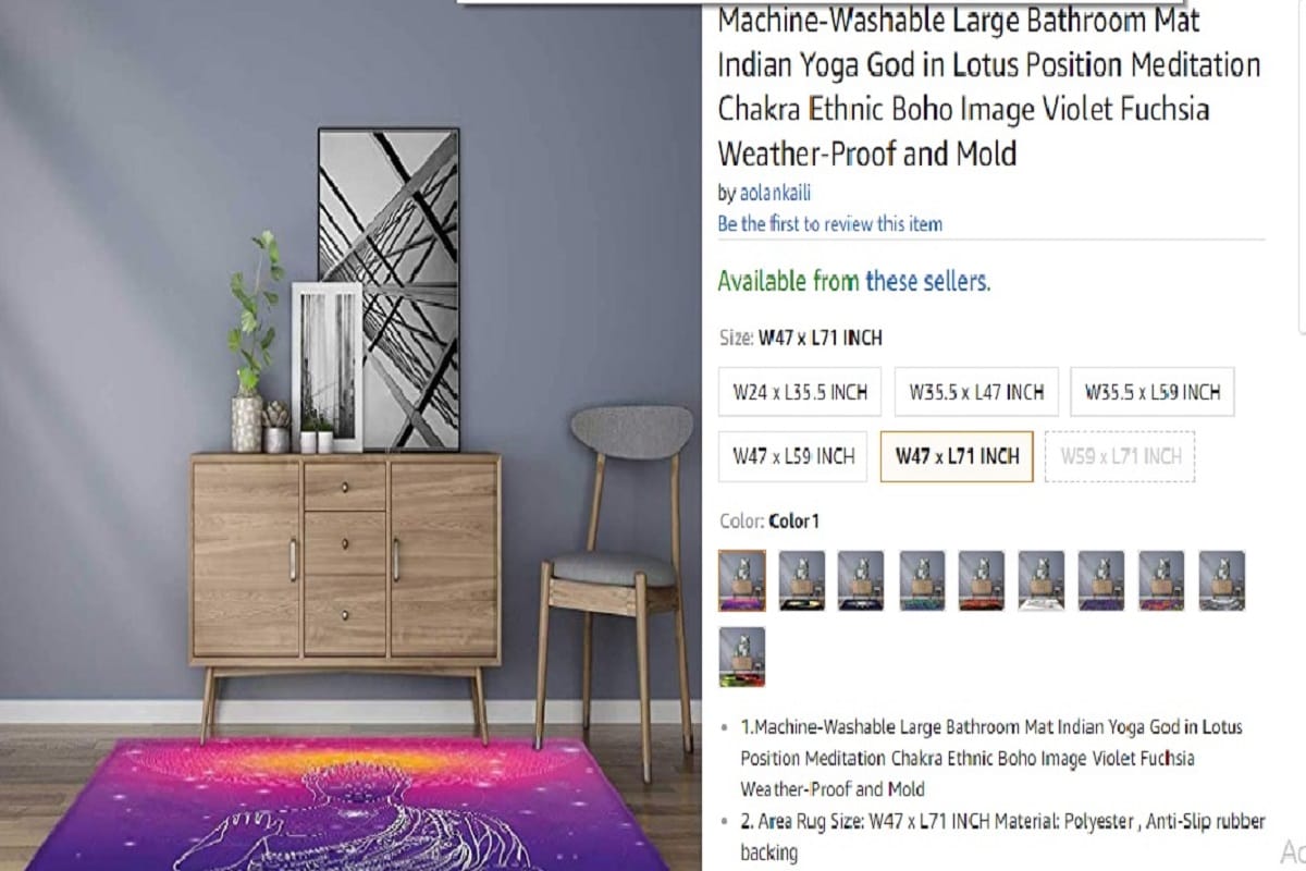 amazon is selling indian god toilet cover and doormat on its american website