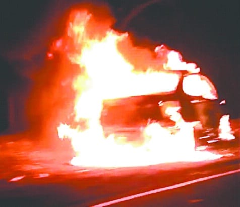 Who burned this in the car on the highway