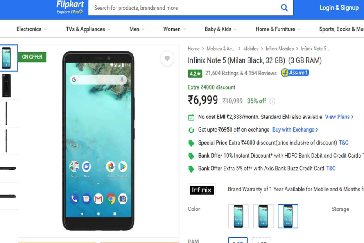 Infinix Note 5 Price cut in India upto Rs 4000 on flipkart big shopping days
