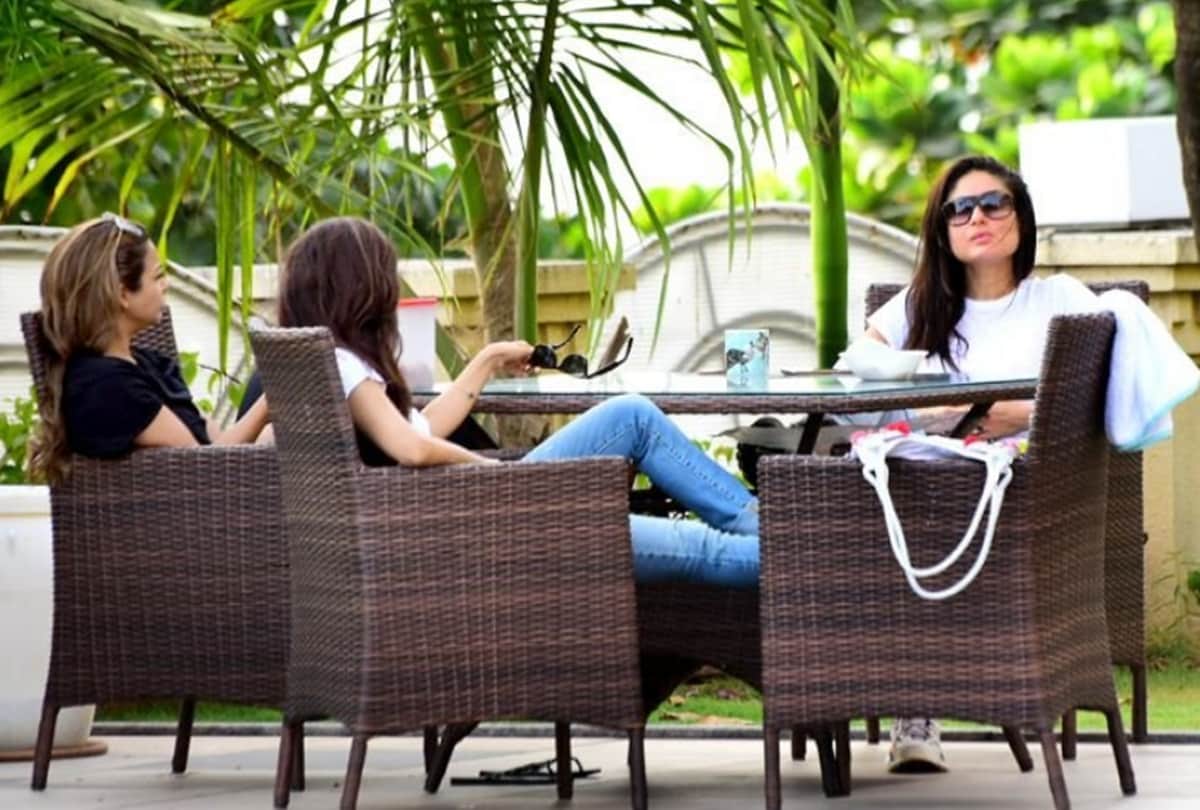 Kareena kapoor and her bestie Malaika Arora were spotted at Amrita Arora house with Taimur