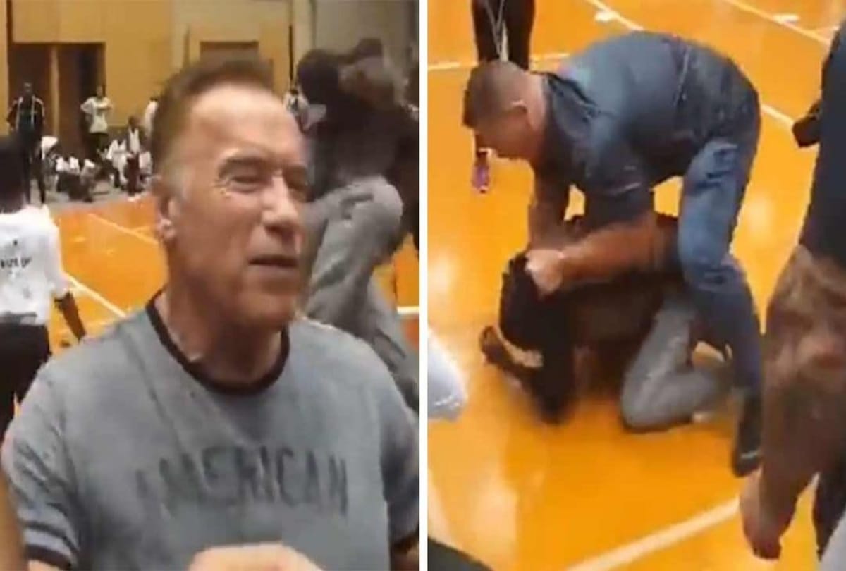 a stranger kicked Arnold Schwarzenegger in South Africa sports event
