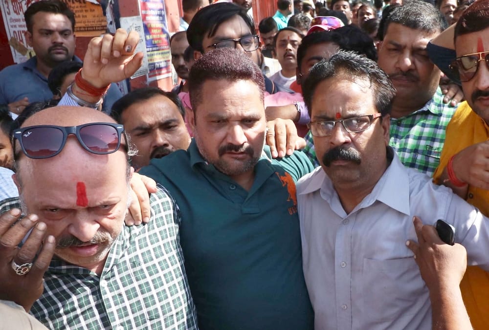 businessmen showed protest on chauk in lucknow.