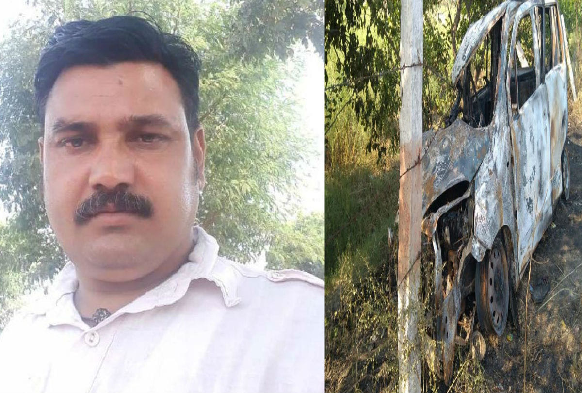 car caught fire after accident in raya mathura young man died