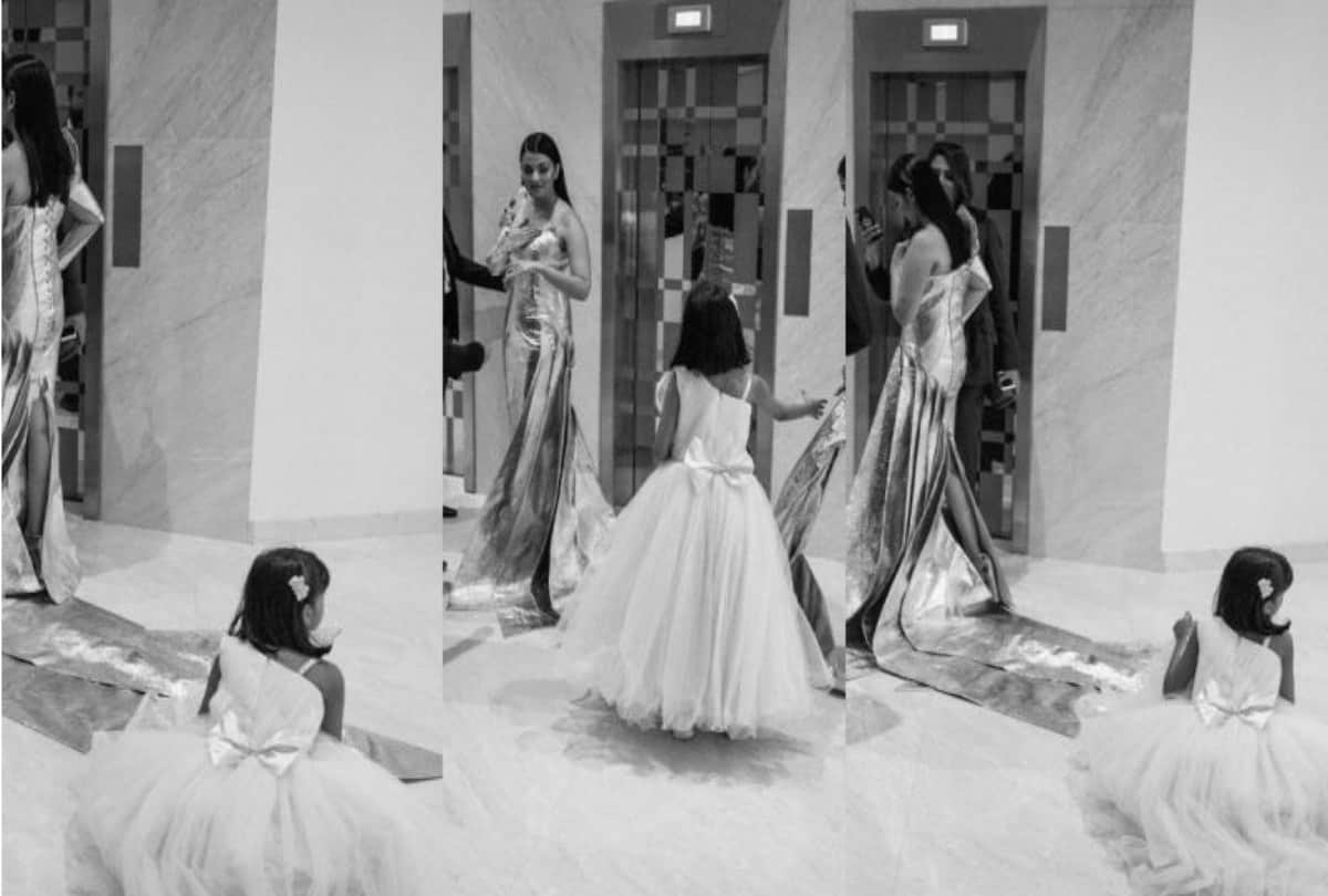 aishwarya rai daughter aaradhya bachchan setting her mommy dress at cannes 2019