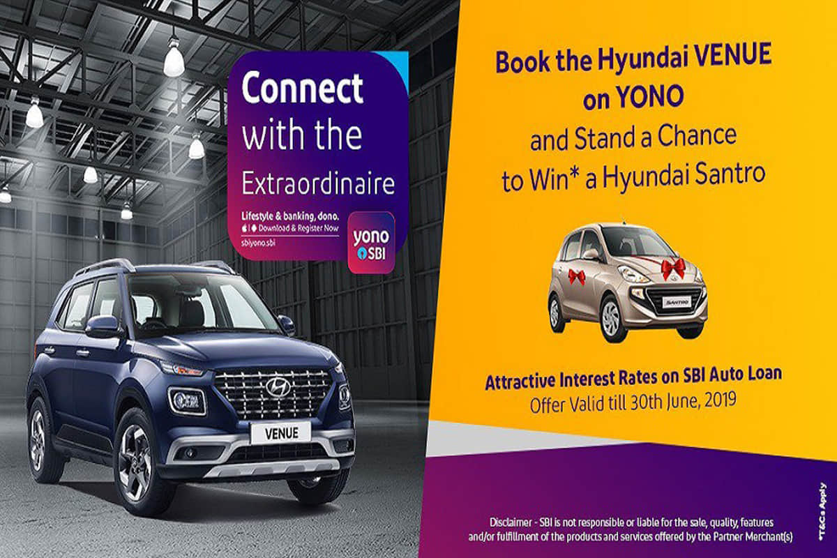 Sbi offer book the Hyundai venue on yono app and get a chance to win a hyundai santro