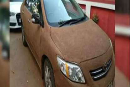 car owner coats vehicle with cow dung in hindi