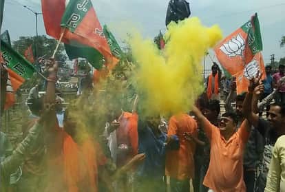 जीत का जश्न मनाते भाजपा के कार्यकर्ता