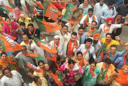 जश्न मनाते भाजपा कार्यकर्ता