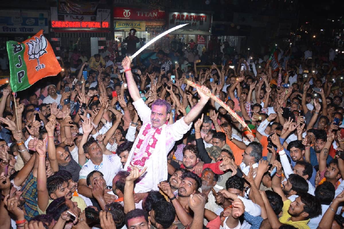 Uttar Pradesh Lok Sabha Election 2019 Results 2019: Sanjeej Baliyan celebrates after victory
