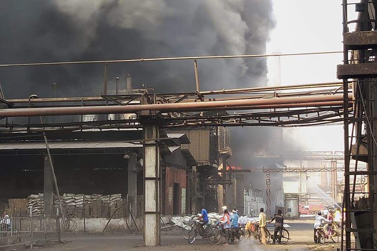 Smoke billows after a fire in SAIL-run Bhilai Steel Plant