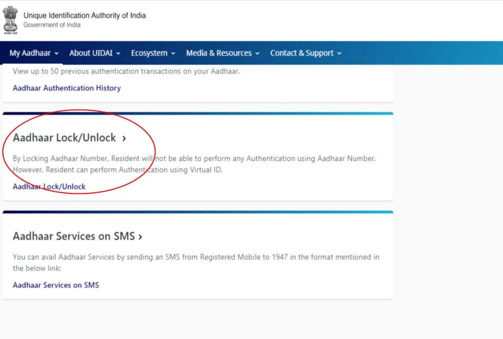Aadhar Card New Lock Unlock Feature information 