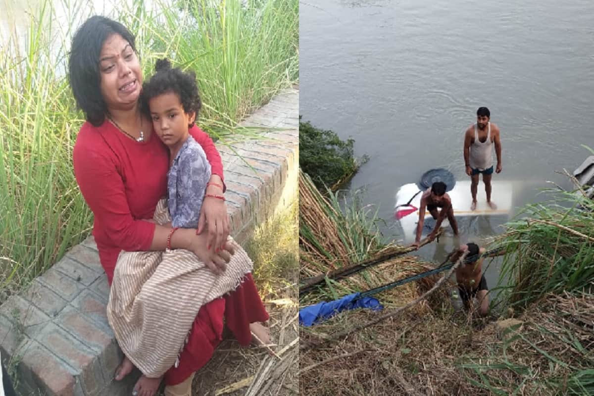 Ertiga car falls into gangnahar in Meerut and five family members dead
