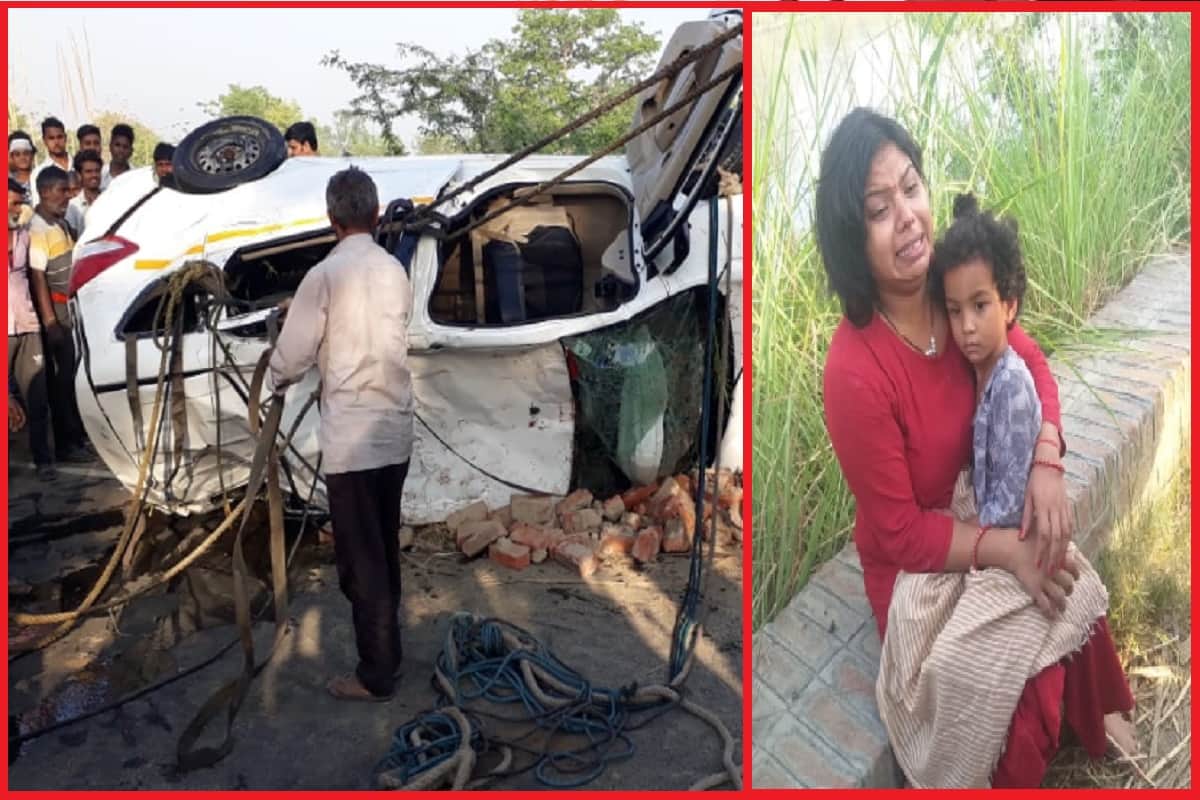 Ertiga car falls into gangnahar in Meerut and five family members dead