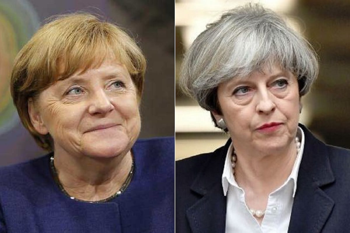 German Chancellor Angela Merkel and British PM Theresa May congratulate Prime Minister Narendra Modi