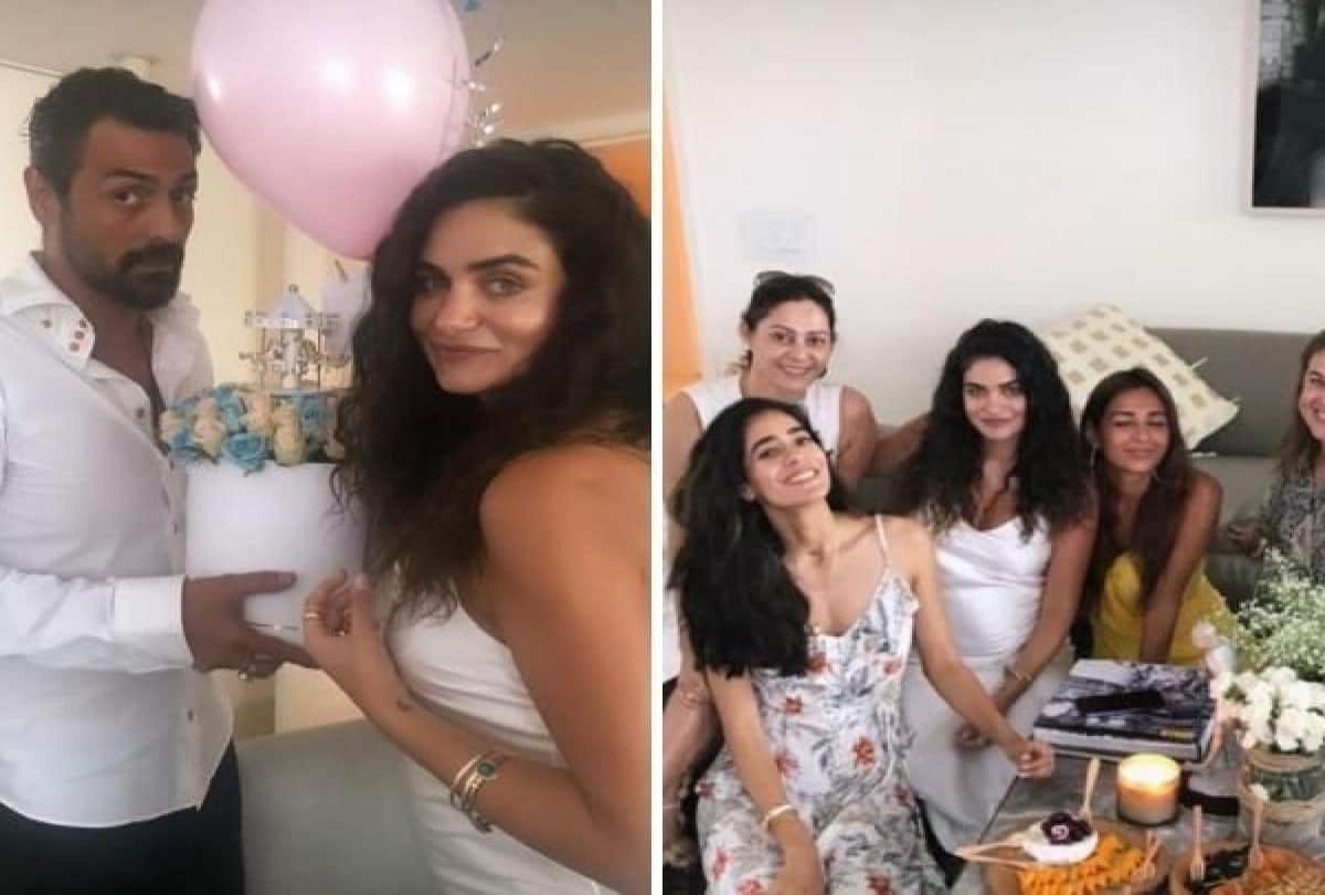 Arjun Rampal and Gabriella Demetriades look cute in matching outfits at baby shower party