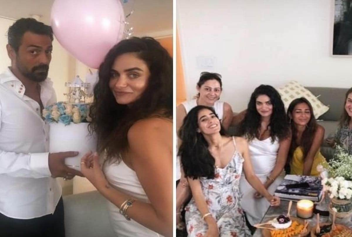 Arjun Rampal and Gabriella Demetriades look cute in matching outfits at baby shower party